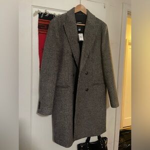 NWT Express Men's Black and White Checkered Over Coat